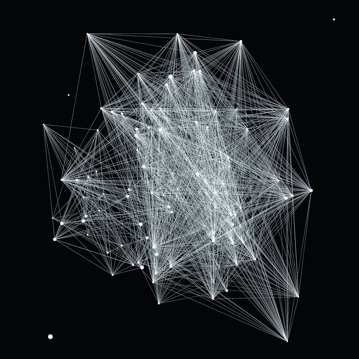 A dense white lattice of nodes and edges layered over itself against black