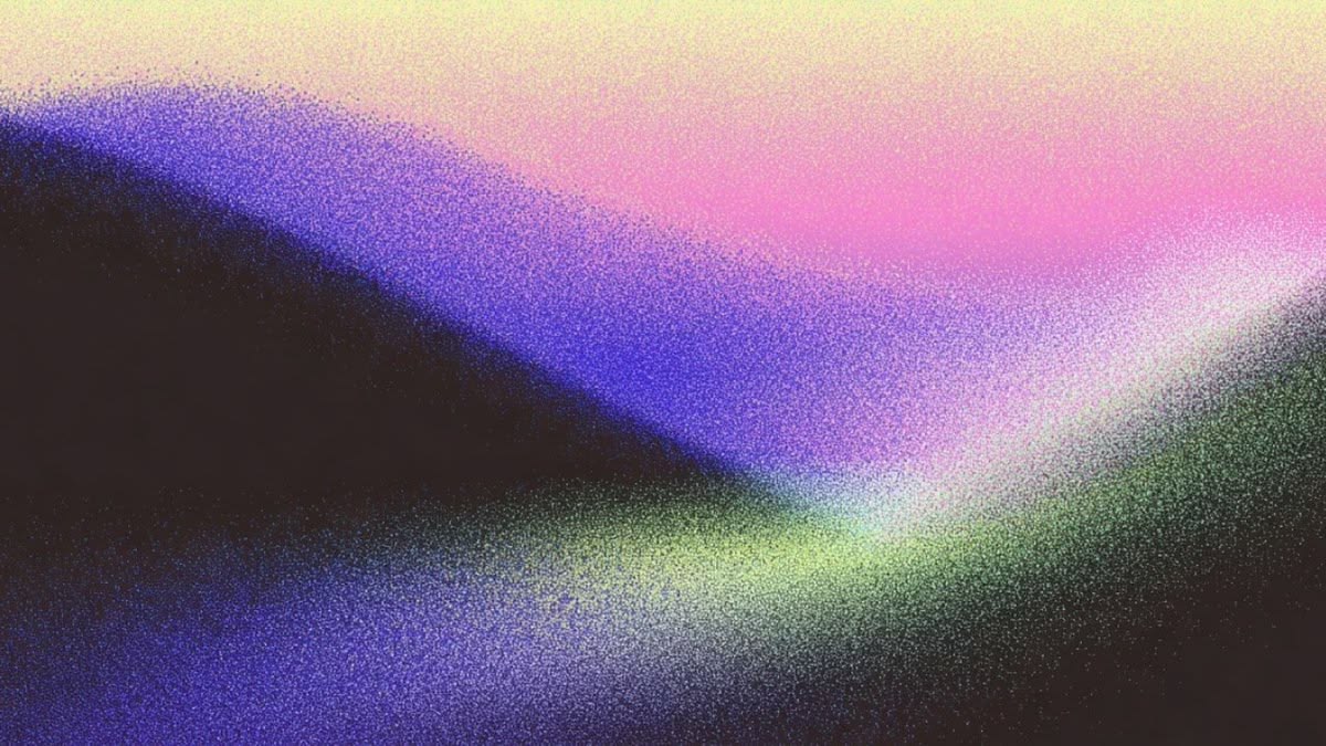 Grainy gradient of dark hills under a pink and violet sky
